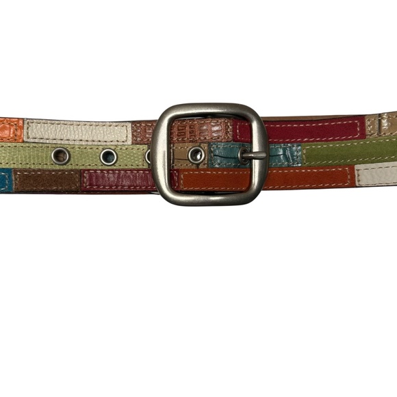 Fossil Women's Size M Leather Belt Patchwork Multi Colored Boho Festival Y2K - Picture 5 of 13